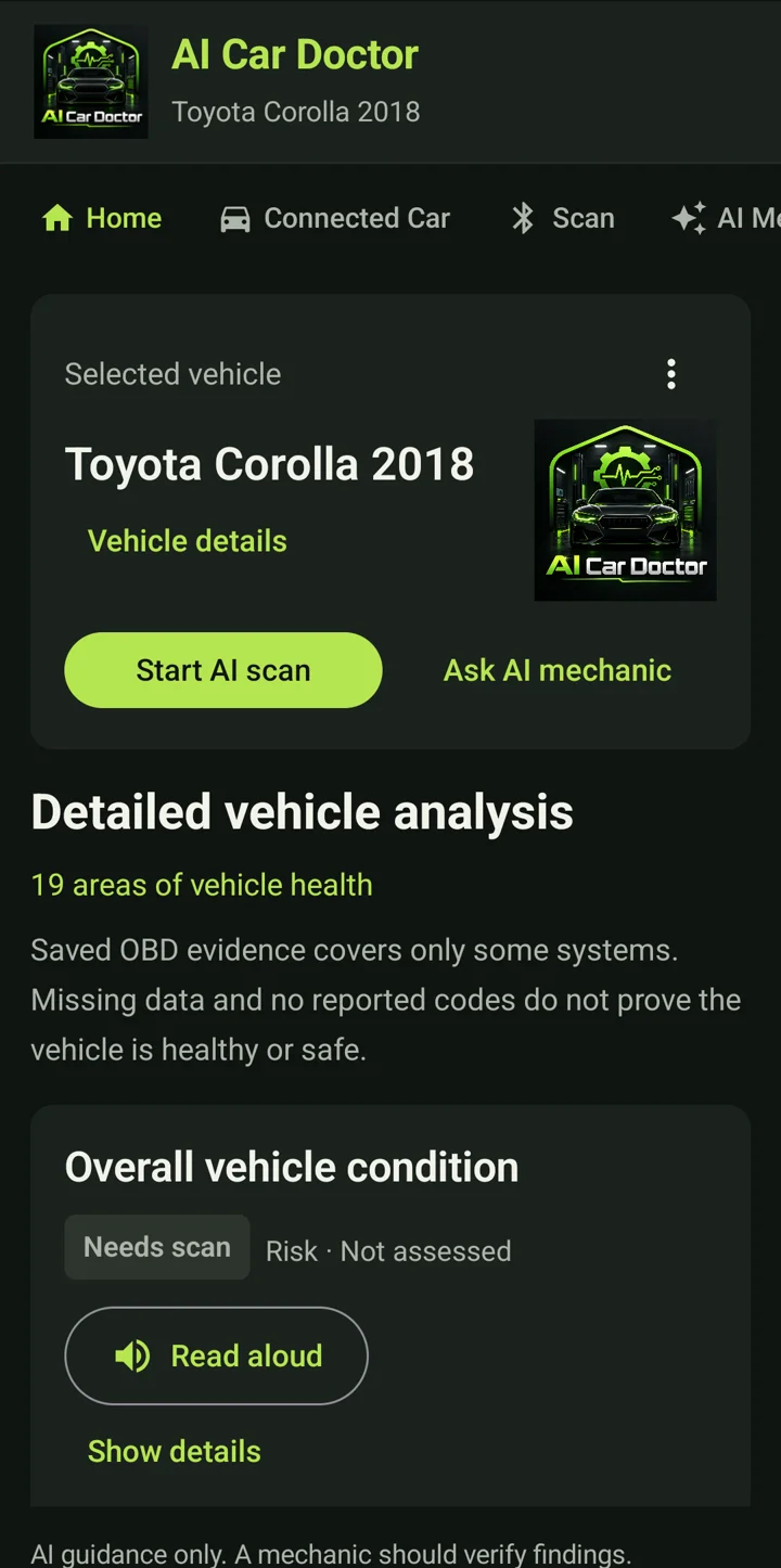 AI Car Doctor: hjemskjerm (engelsk grensesnitt)