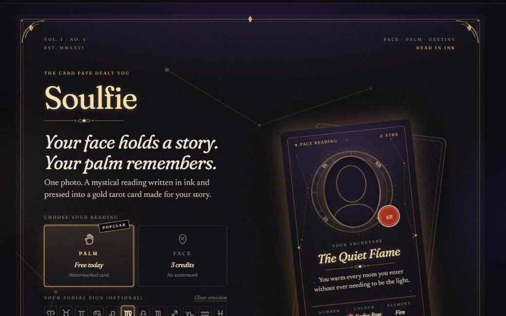 Soulfie.app på PC: forsiden